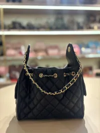 Chanel 25 Large Handbag Black & Gold – Image 6
