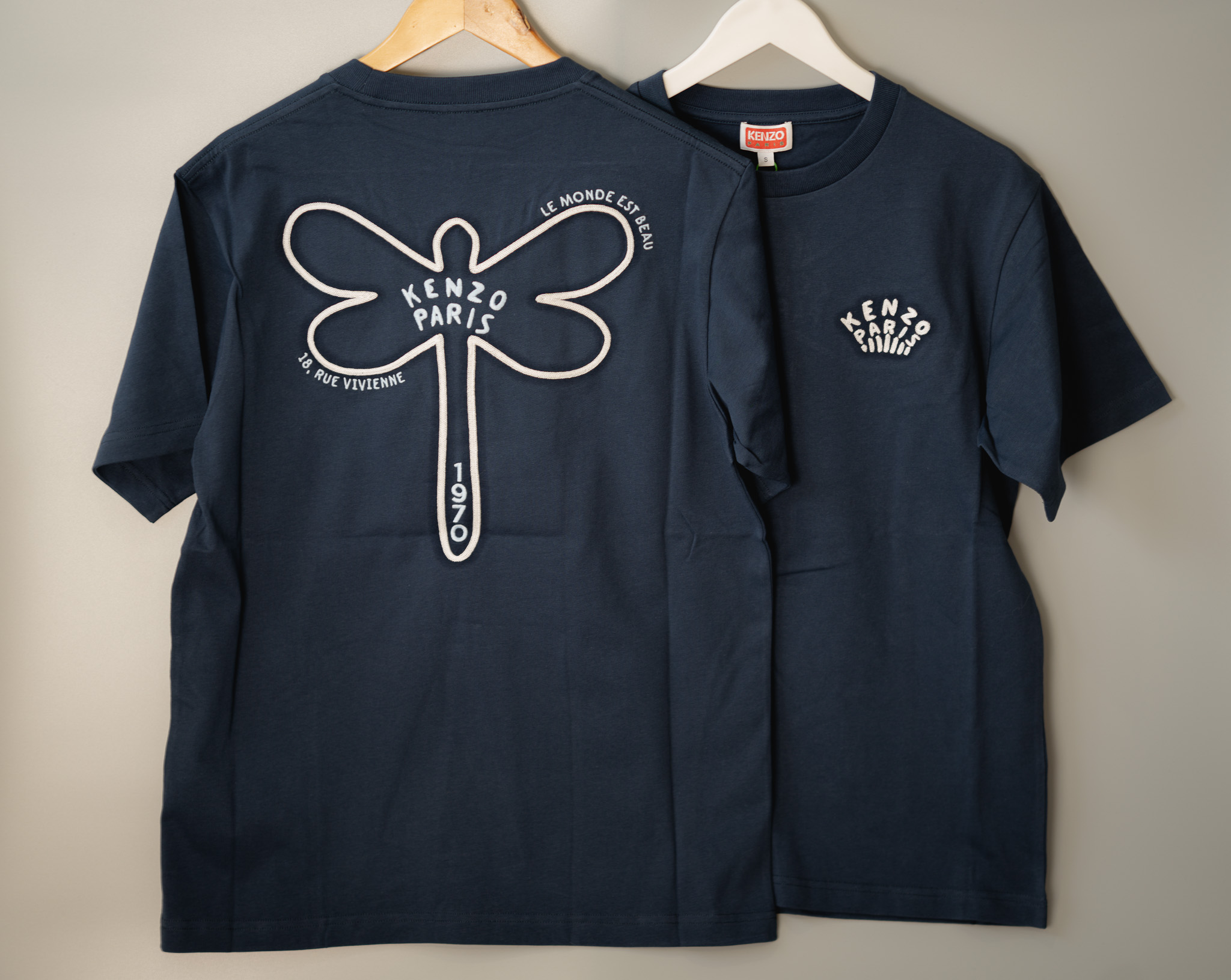 Embroidered Dragonfly Tee – S, Navy Blue