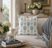 Louis Blue & Sage Botanical Throw Pillow | French Country Cottage Cushion | English Garden Decor | Grandmillennial Home Accent – Image 4