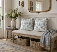 Louis Blue & Sage Botanical Throw Pillow | French Country Cottage Cushion | English Garden Decor | Grandmillennial Home Accent – Image 2