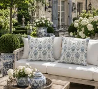 Louis Blue & Sage Botanical Throw Pillow | French Country Cottage Cushion | English Garden Decor | Grandmillennial Home Accent – Image 1
