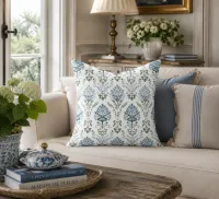 Louis Blue & Sage Botanical Throw Pillow | French Country Cottage Cushion | English Garden Decor | Grandmillennial Home Accent – Image 3