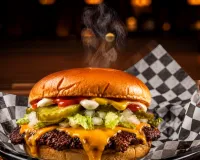 The Aishia Single Burger  – Cheeseburger (w/American Cheese), Everything (Standard)