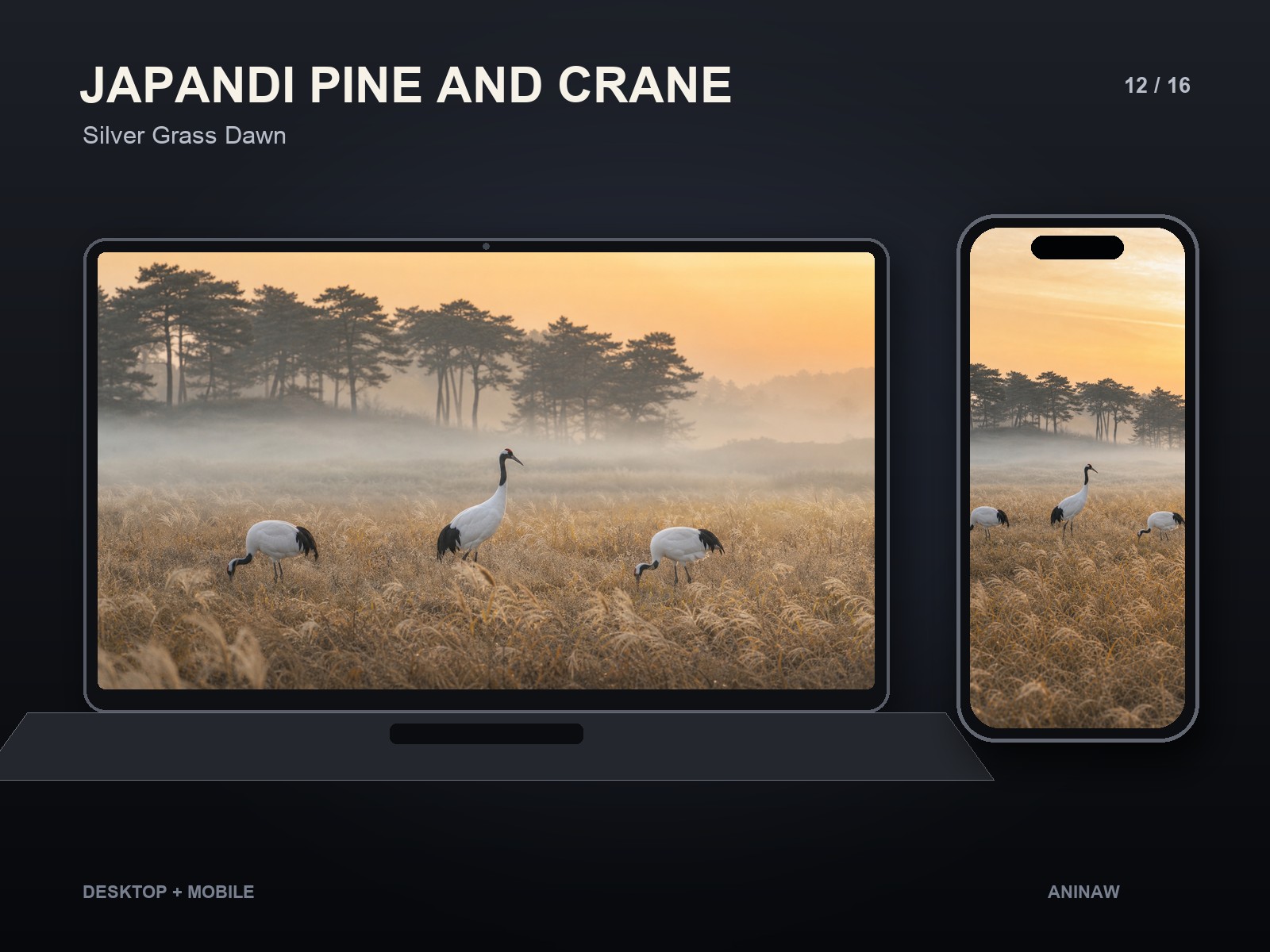 Japandi Pine and Crane — 16 Premium Wallpapers for Desktop & Phone – Image 15