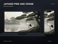 Japandi Pine and Crane — 16 Premium Wallpapers for Desktop & Phone – Image 1