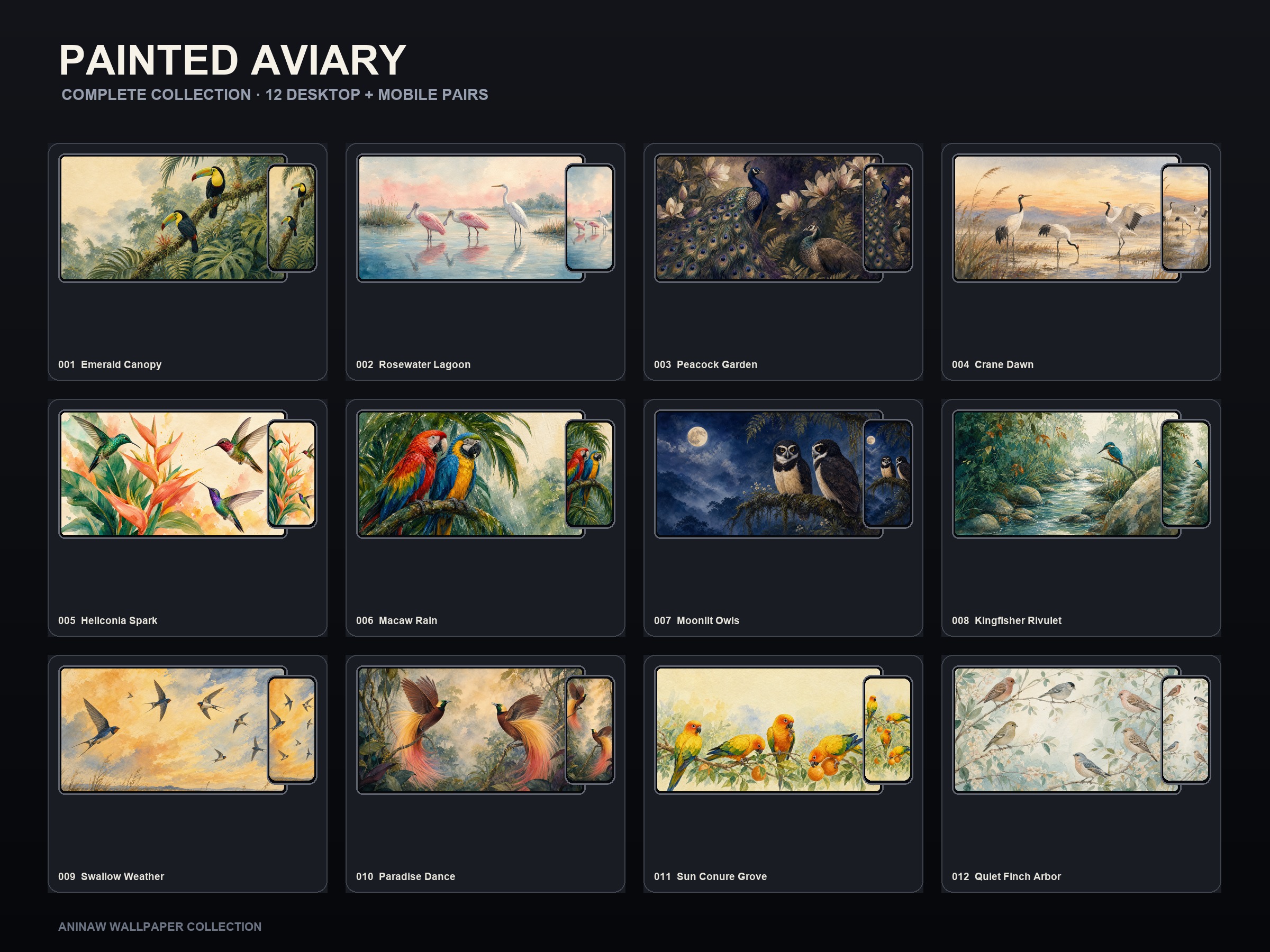 Painted Aviary — 12 Premium Wallpapers for Desktop & Phone – Image 2