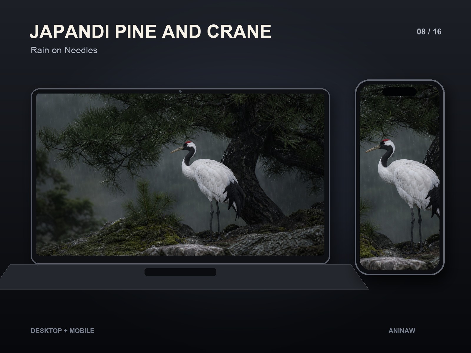 Japandi Pine and Crane — 16 Premium Wallpapers for Desktop & Phone – Image 11