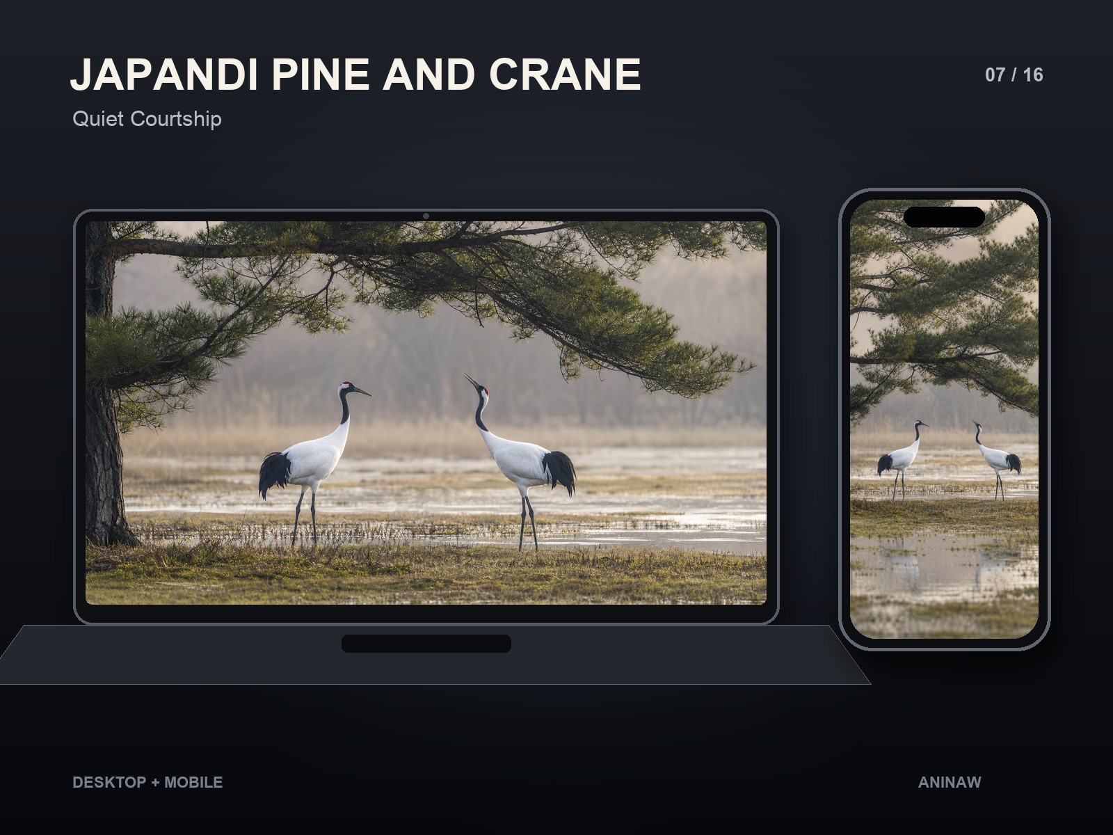 Japandi Pine and Crane — 16 Premium Wallpapers for Desktop & Phone – Image 10