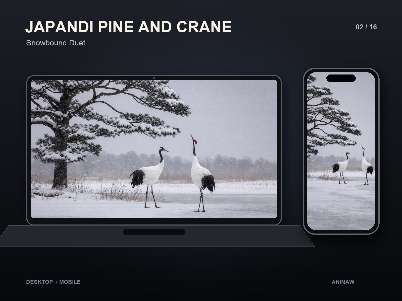 Japandi Pine and Crane — 16 Premium Wallpapers for Desktop & Phone – Image 5