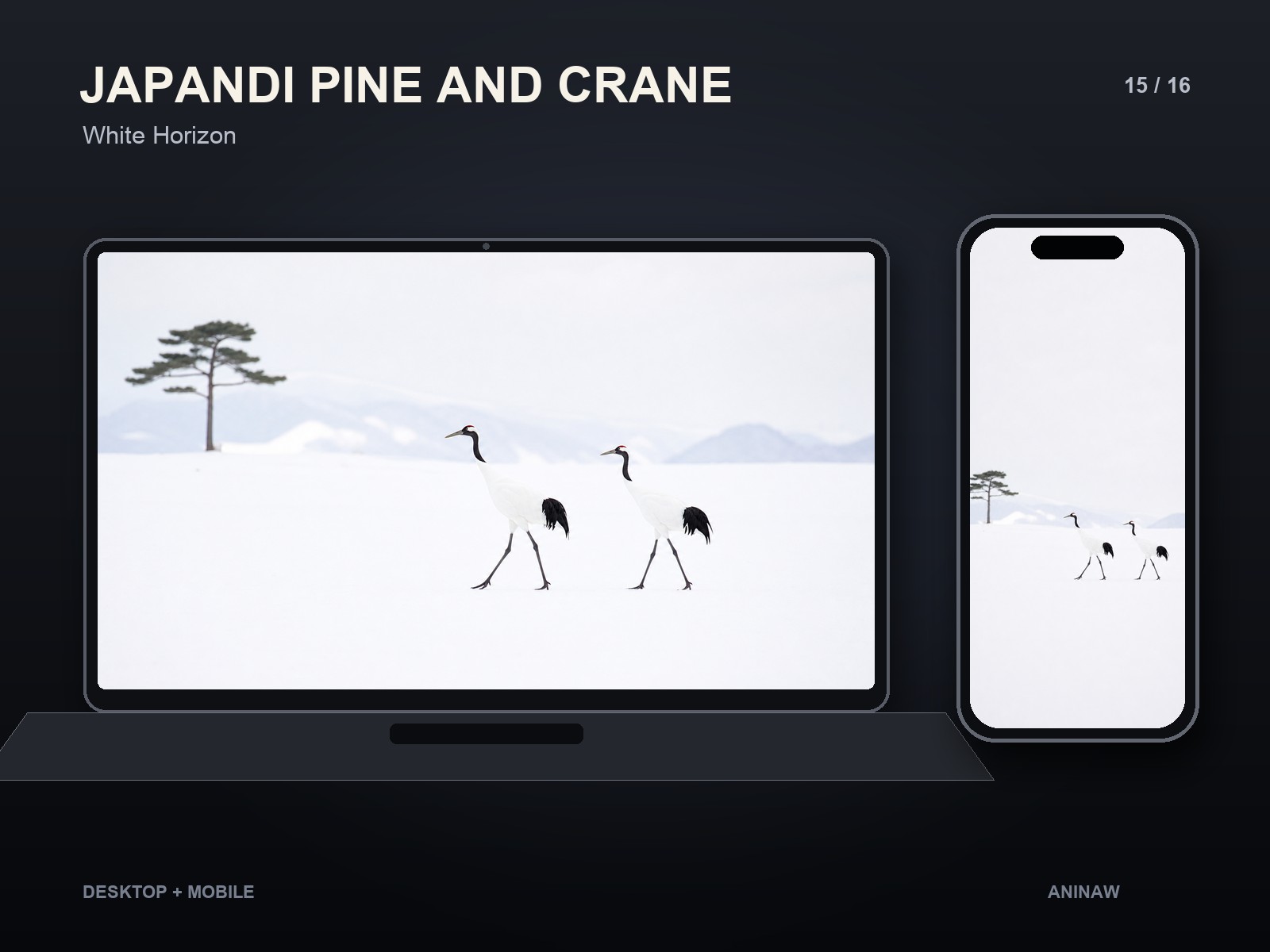 Japandi Pine and Crane — 16 Premium Wallpapers for Desktop & Phone – Image 18