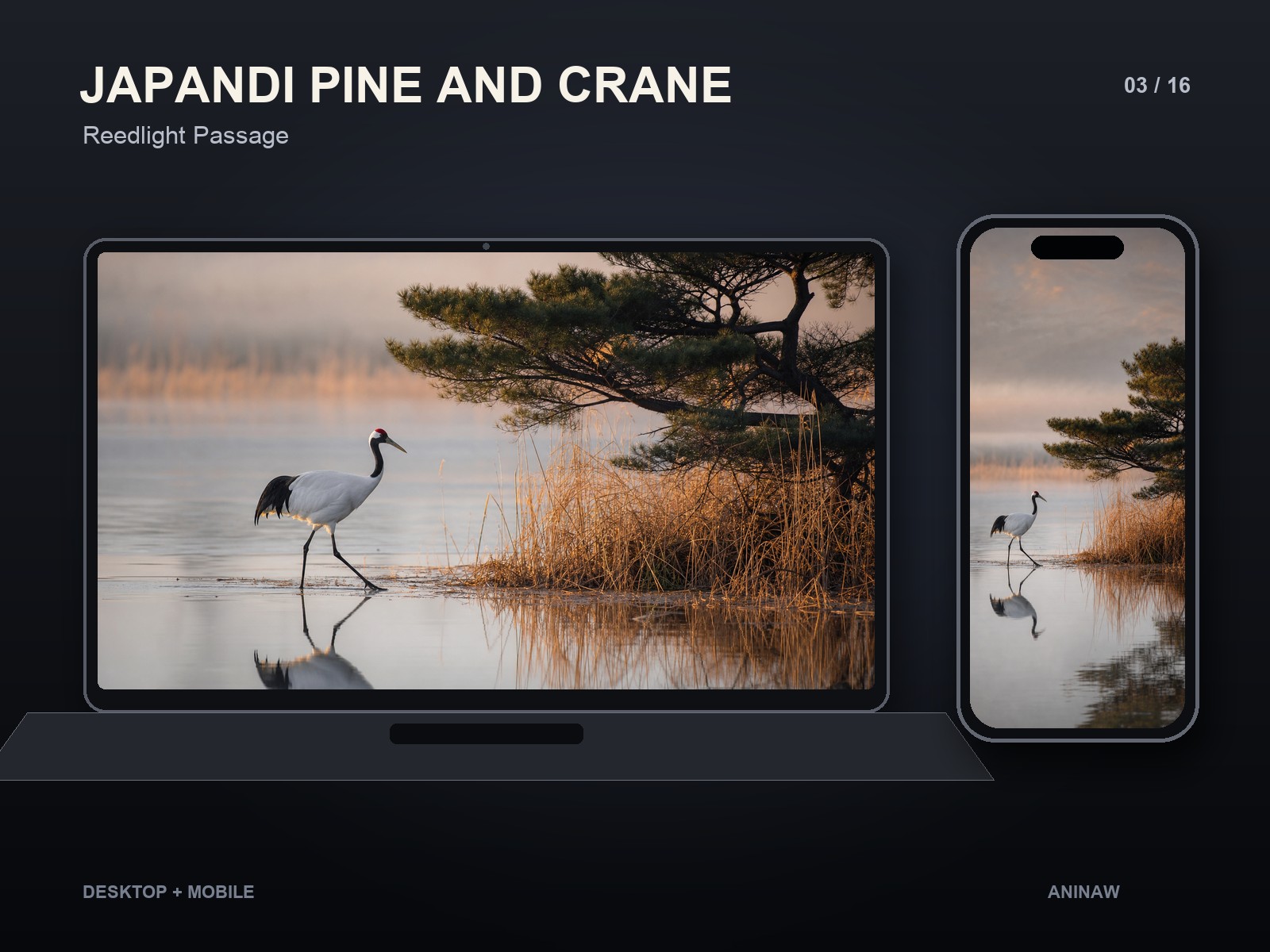 Japandi Pine and Crane — 16 Premium Wallpapers for Desktop & Phone – Image 6