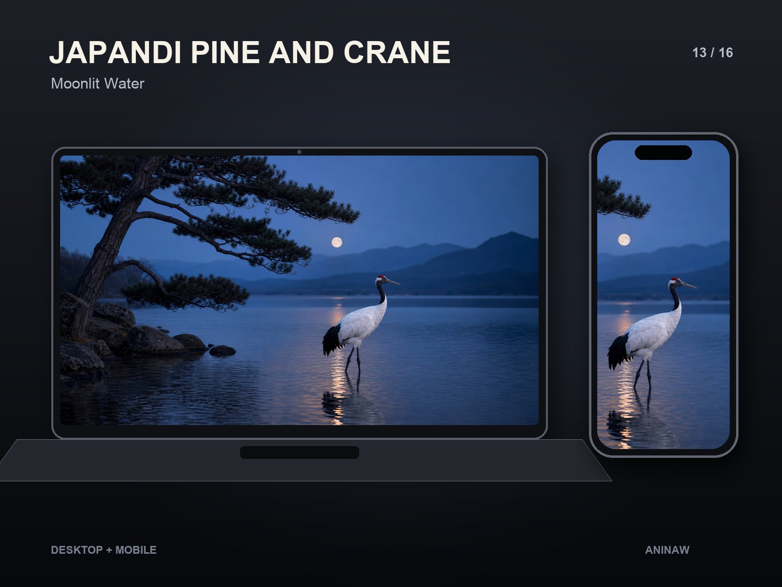 Japandi Pine and Crane — 16 Premium Wallpapers for Desktop & Phone – Image 16