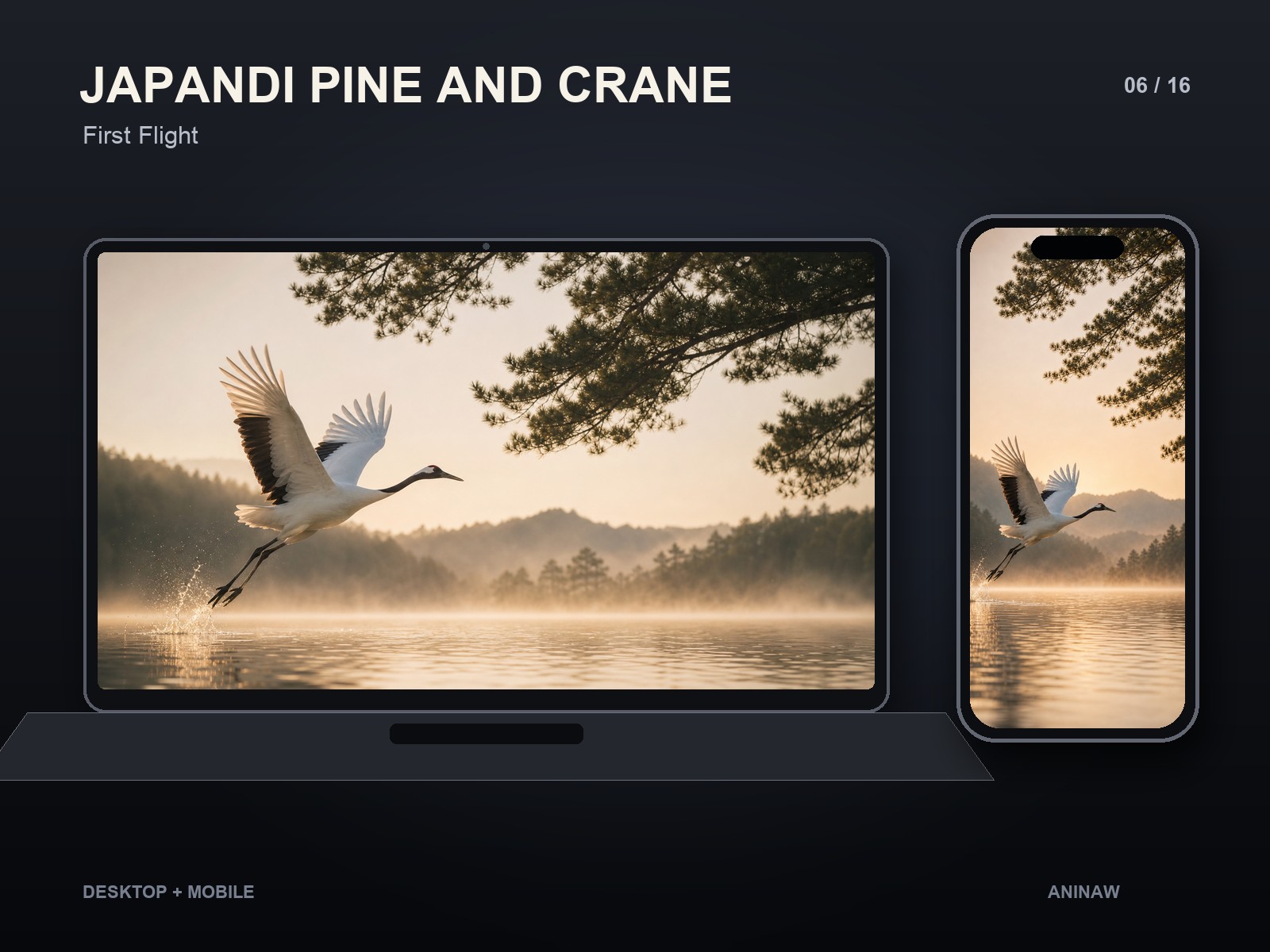Japandi Pine and Crane — 16 Premium Wallpapers for Desktop & Phone – Image 9