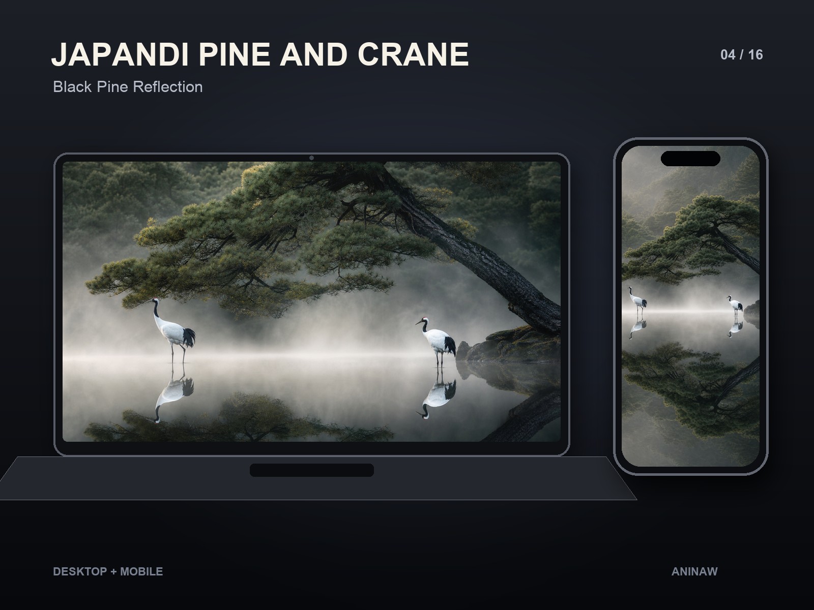 Japandi Pine and Crane — 16 Premium Wallpapers for Desktop & Phone – Image 7