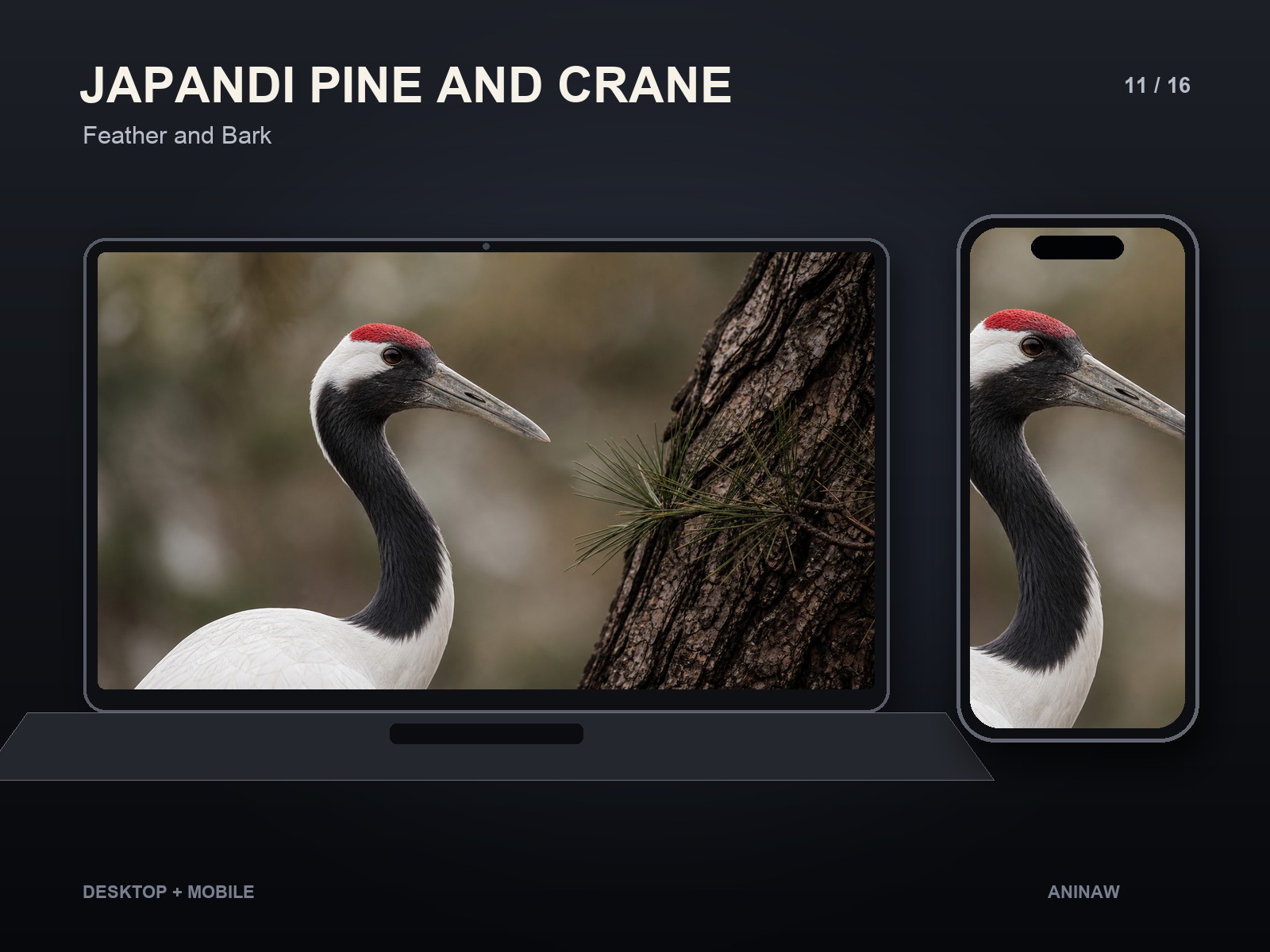 Japandi Pine and Crane — 16 Premium Wallpapers for Desktop & Phone – Image 14