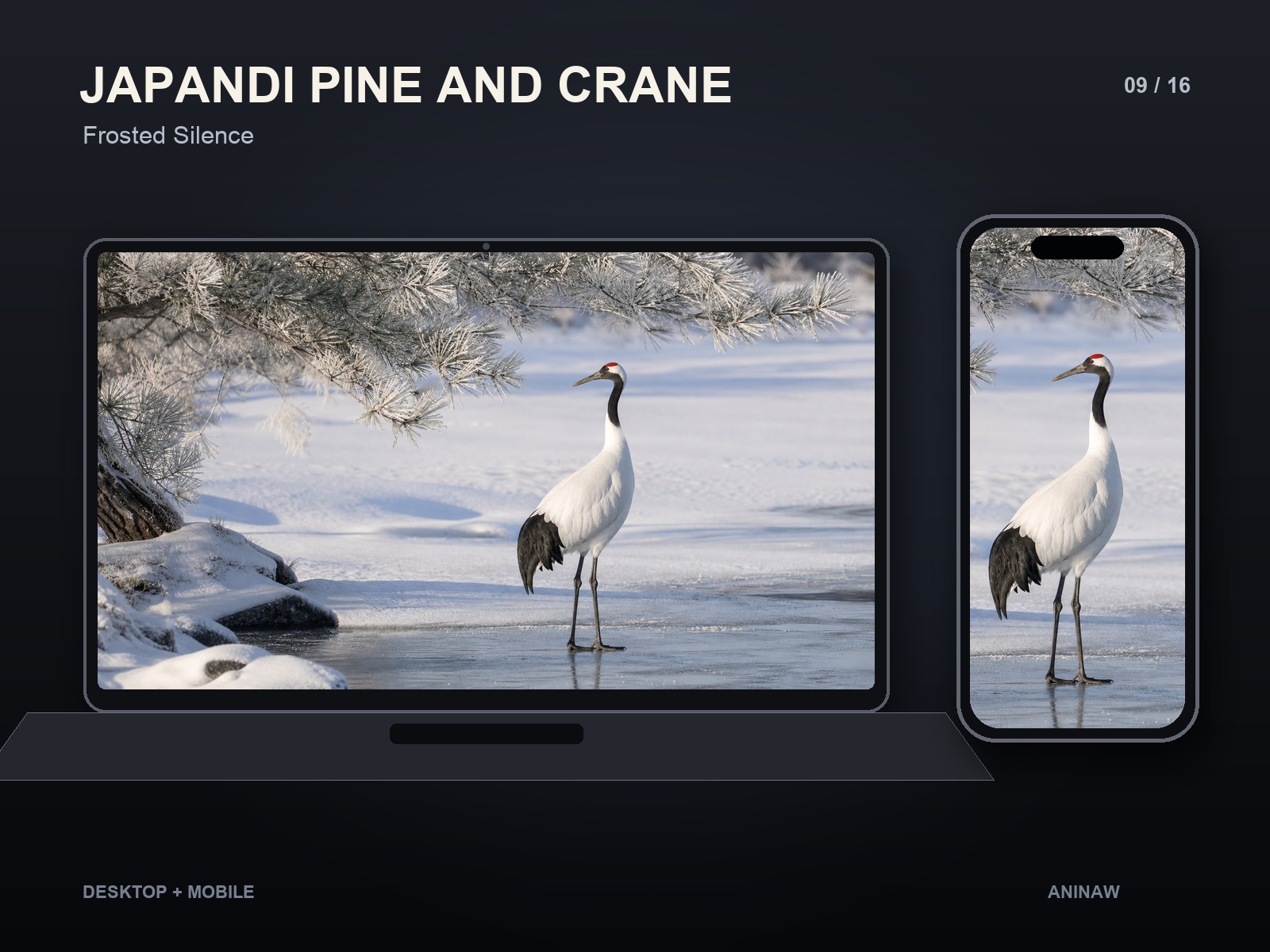 Japandi Pine and Crane — 16 Premium Wallpapers for Desktop & Phone – Image 12