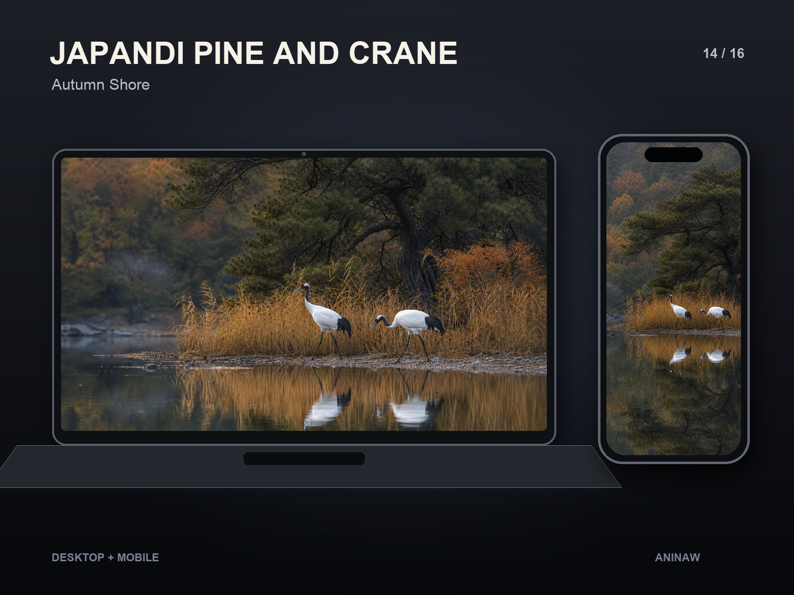 Japandi Pine and Crane — 16 Premium Wallpapers for Desktop & Phone – Image 17