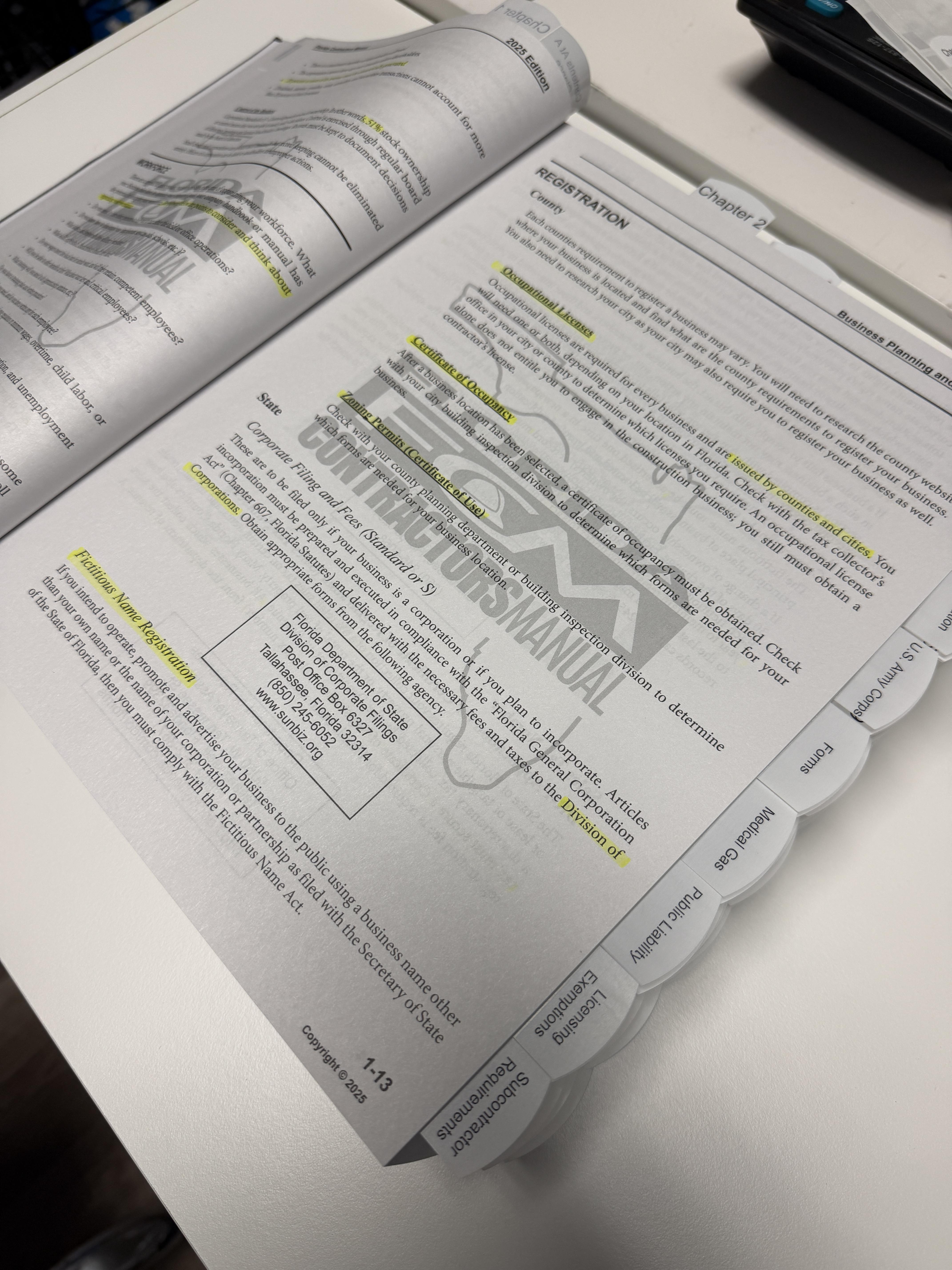 2025 Florida Contractor Manual pre-highlighted and tabbed – Image 3