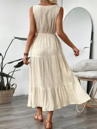Textured Boho Sleeveless V-Neck Maxi Dress for Women  – Image 4