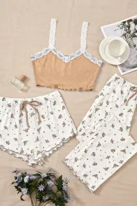 Lace Trim Cami 3-Piece Floral Pajama Set – Image 3