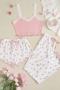 Lace Trim Cami 3-Piece Floral Pajama Set – Image 4