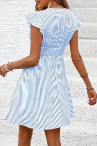 Striped Flutter Sleeve Smocked Waist Dress – Image 4