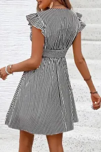 Striped Flutter Sleeve Smocked Waist Dress – Image 2