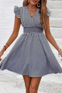 Striped Flutter Sleeve Smocked Waist Dress – Image 7
