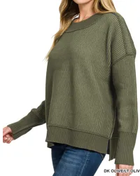 Two-Tone Exposed Seam Hi-Low Sweater – Image 2