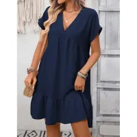 Everyday Grace Ruffle Hem Babydoll Dress – Navy – Image 3