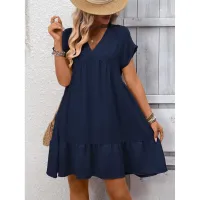 Everyday Grace Ruffle Hem Babydoll Dress – Navy – Image 5