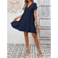 Everyday Grace Ruffle Hem Babydoll Dress – Navy – Image 2