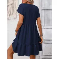Everyday Grace Ruffle Hem Babydoll Dress – Navy – Image 4