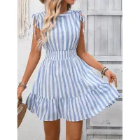 Fresh Start Striped Ruched Sleeveless Dress – Image 1