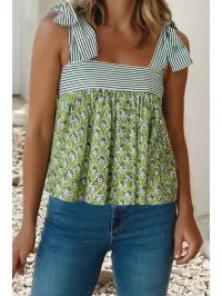 Garden Party Knot Strap Babydoll Tank – Image 1