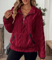 Cozy Days Pocket Teddy Half-Zip Sweatshirt – Image 3