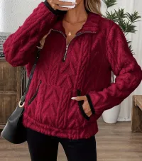 Cozy Days Pocket Teddy Half-Zip Sweatshirt – Image 1