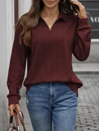 Textured Cable-Knit Collared Top – Image 4