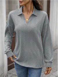Textured Cable-Knit Collared Top – Image 3