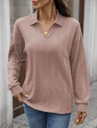 Textured Cable-Knit Collared Top – Image 6