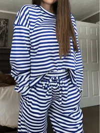 Striped Loungewear 2pcs Top & Pants Set – Image 3