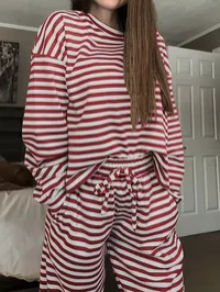 Striped Loungewear 2pcs Top & Pants Set – Image 1