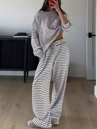 Striped Loungewear 2pcs Top & Pants Set – Image 9