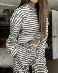 Striped Loungewear 2pcs Top & Pants Set – Image 7
