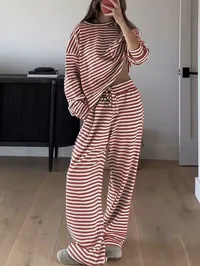 Striped Loungewear 2pcs Top & Pants Set – Image 2