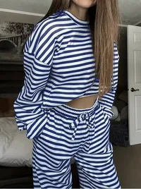 Striped Loungewear 2pcs Top & Pants Set – Image 4