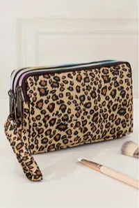 Brown Leopard Wristlet Zipper Makeup Bag – Image 1
