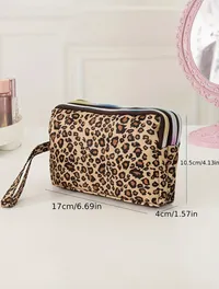 Brown Leopard Wristlet Zipper Makeup Bag – Image 2