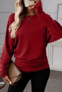 Red Dahlia Solid Color Extended Cuff Long Sleeve Top – Image 1