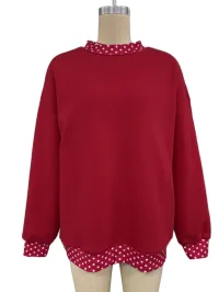 Polka Dot Trim Oversized Mock Neck Sweatshirt – Image 2